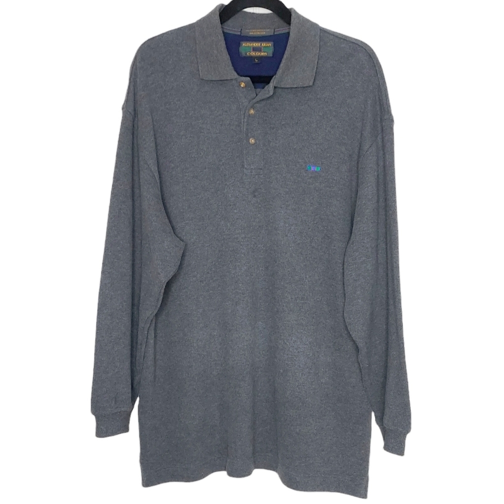 Alexander Julian Colours Men L Long Sleeve Gray Polo Shirt
